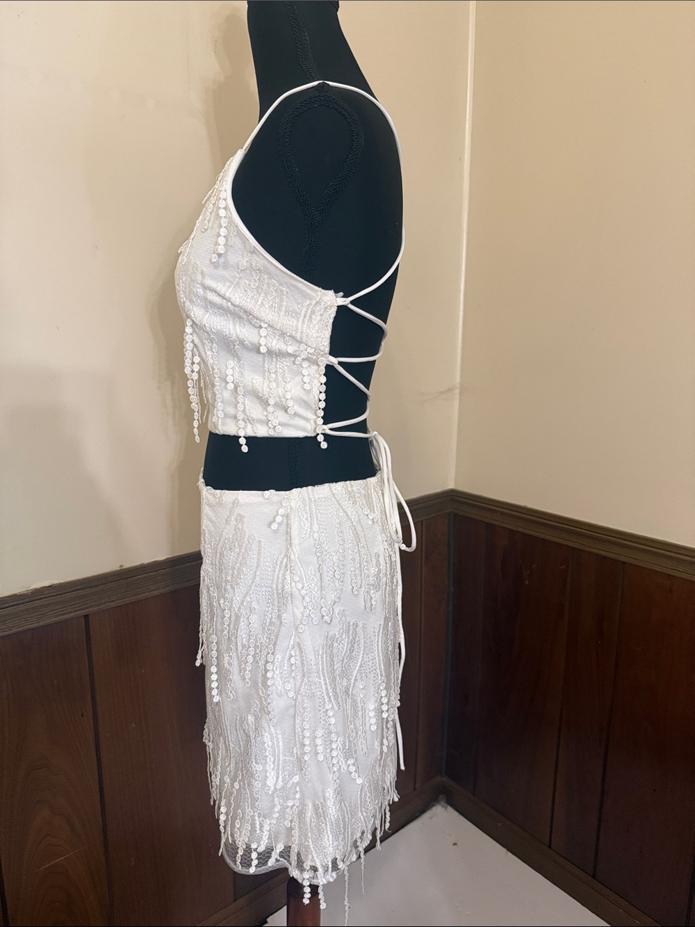 Lulus White Sequin Fringe 2-Piece Set | Size Medium - Picture 4 of 7